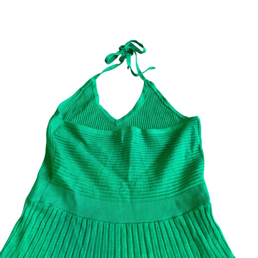 A New Day Kelly Green Stretchy Pleated Halter Dress Midi Length Size Meidum - Picture 8 of 10
